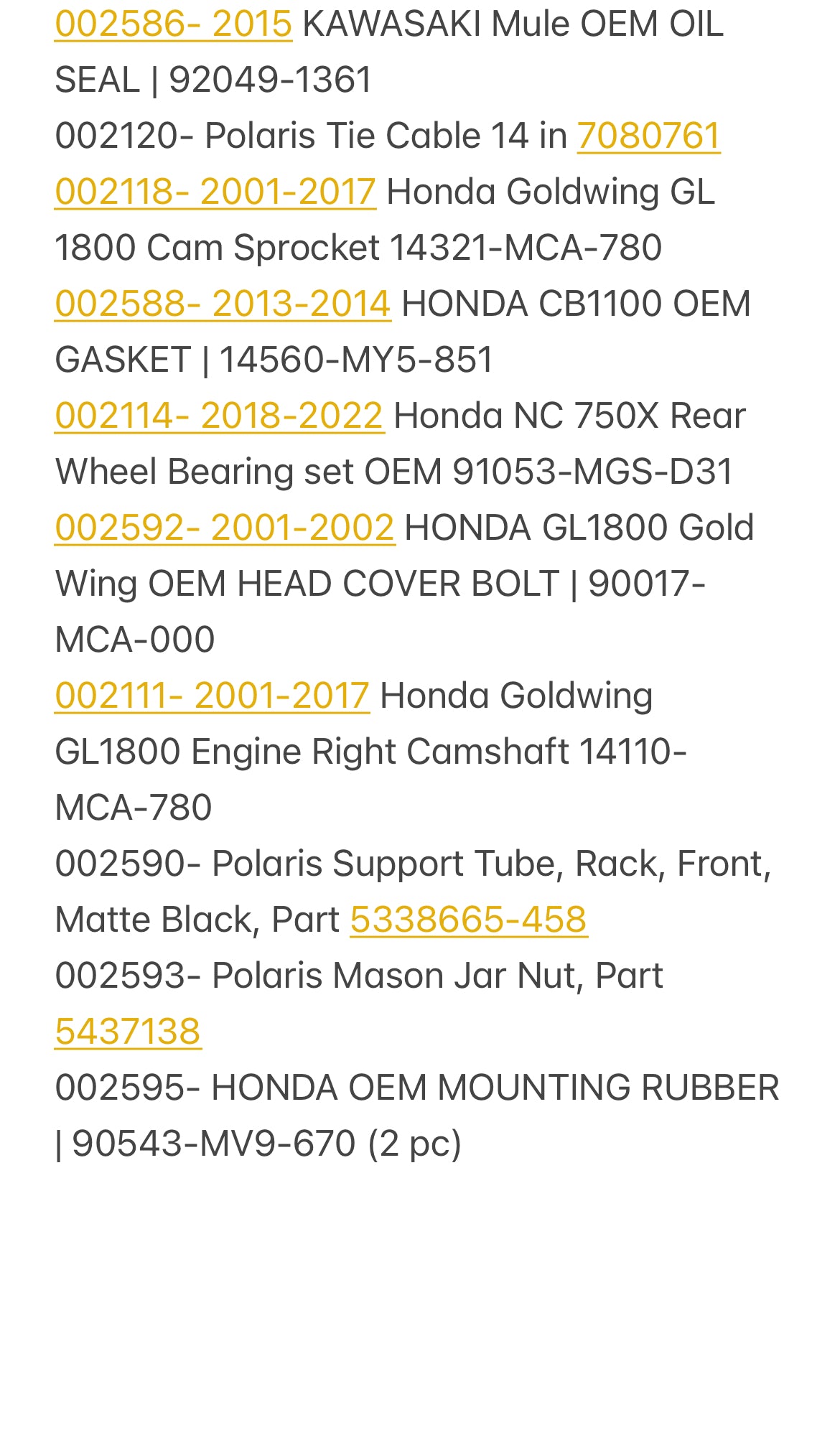 New OEM Motorcycle and Powersport parts (ID# 8 )