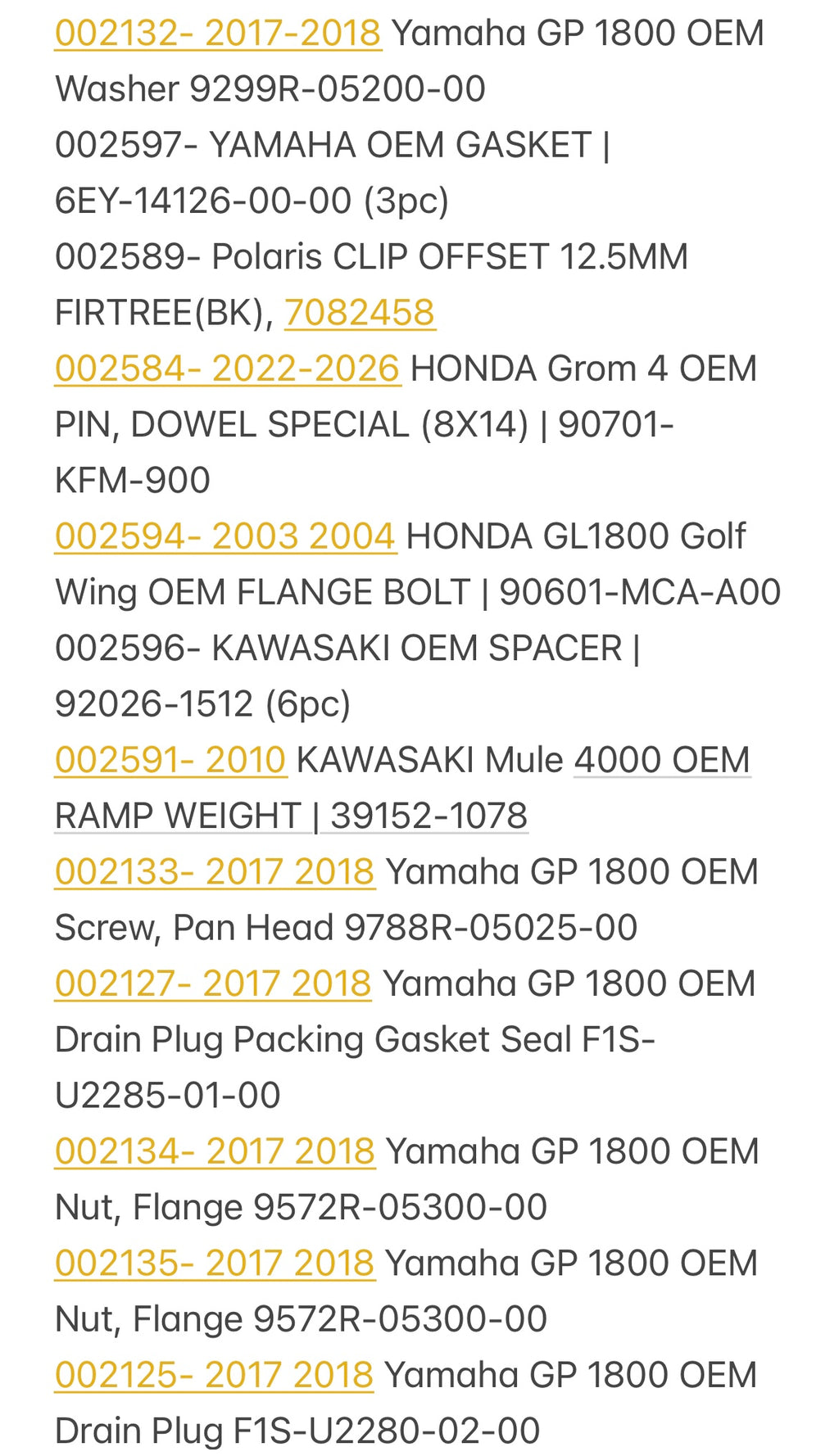 New OEM Motorcycle and Powersport parts (ID# 8 )