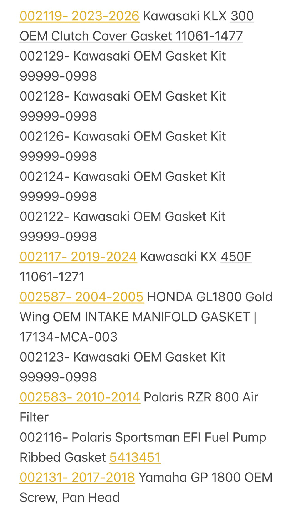New OEM Motorcycle and Powersport parts (ID# 8 )