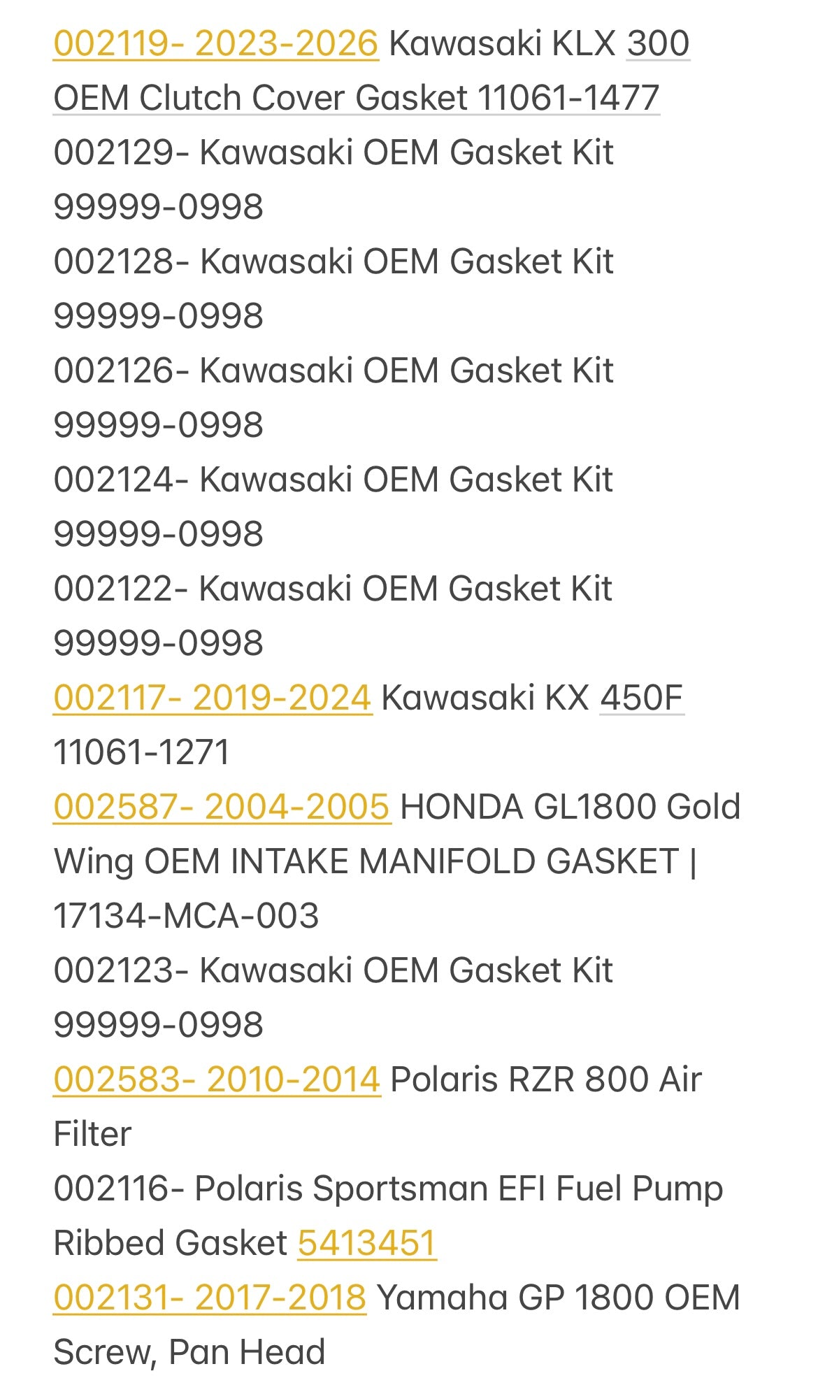 New OEM Motorcycle and Powersport parts (ID# 8 )